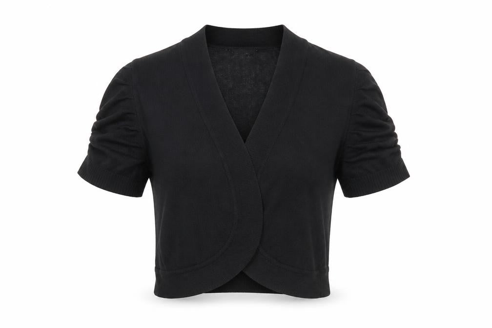 Peppermint Women Black Size 14 Short Sleeve V-Neck Cardigan