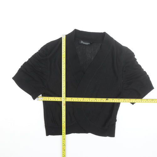 Peppermint Women Black Size 14 Short Sleeve V-Neck Cardigan