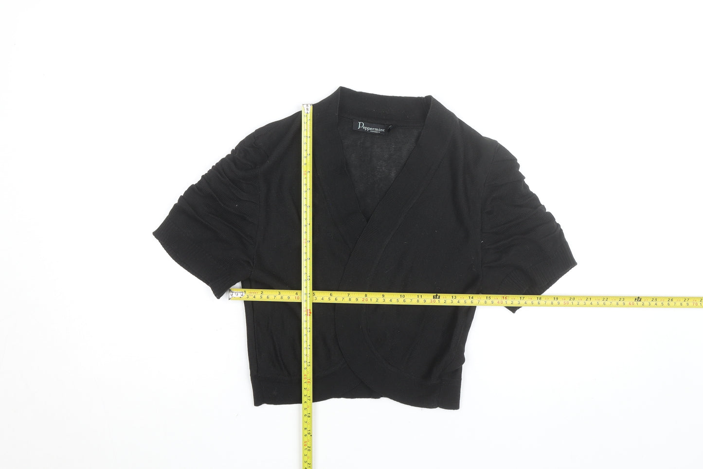 Peppermint Women Black Size 14 Short Sleeve V-Neck Cardigan