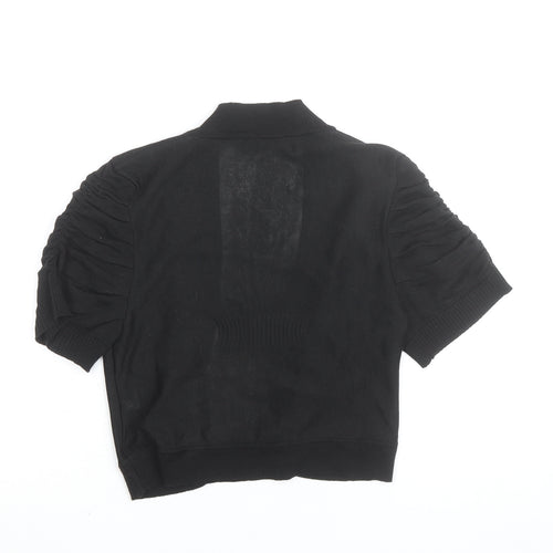 Peppermint Women Black Size 14 Short Sleeve V-Neck Cardigan