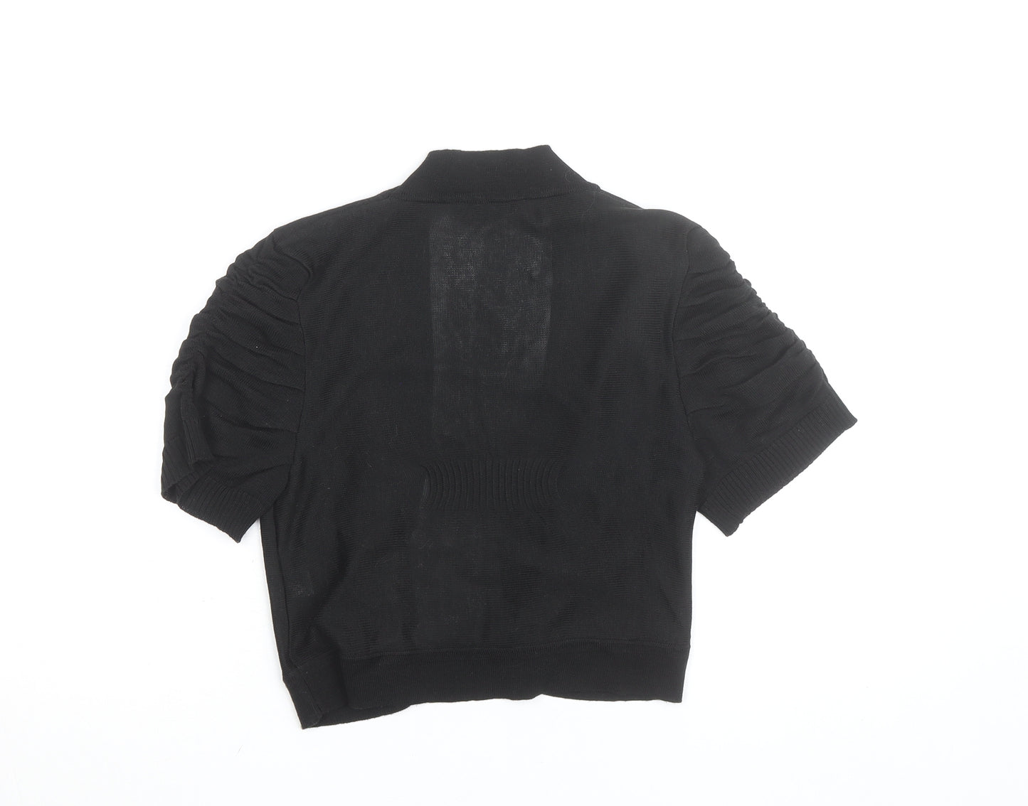 Peppermint Women Black Size 14 Short Sleeve V-Neck Cardigan