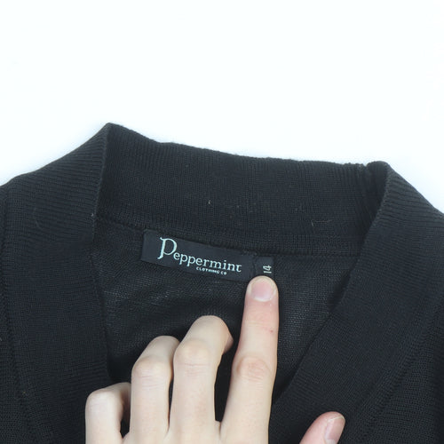 Peppermint Women Black Size 14 Short Sleeve V-Neck Cardigan