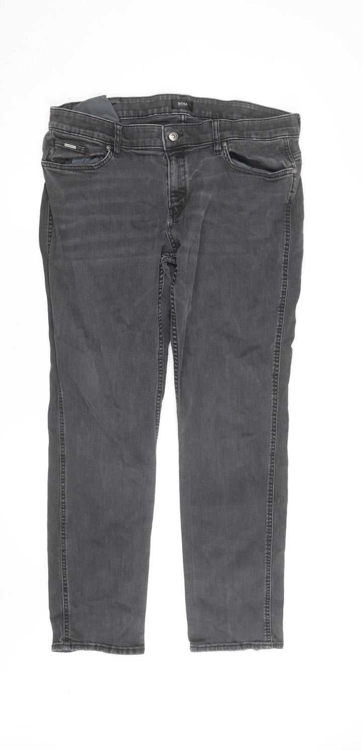 BOSS Mens Grey Slim Fit Denim Chino Trousers Size 32W 32L