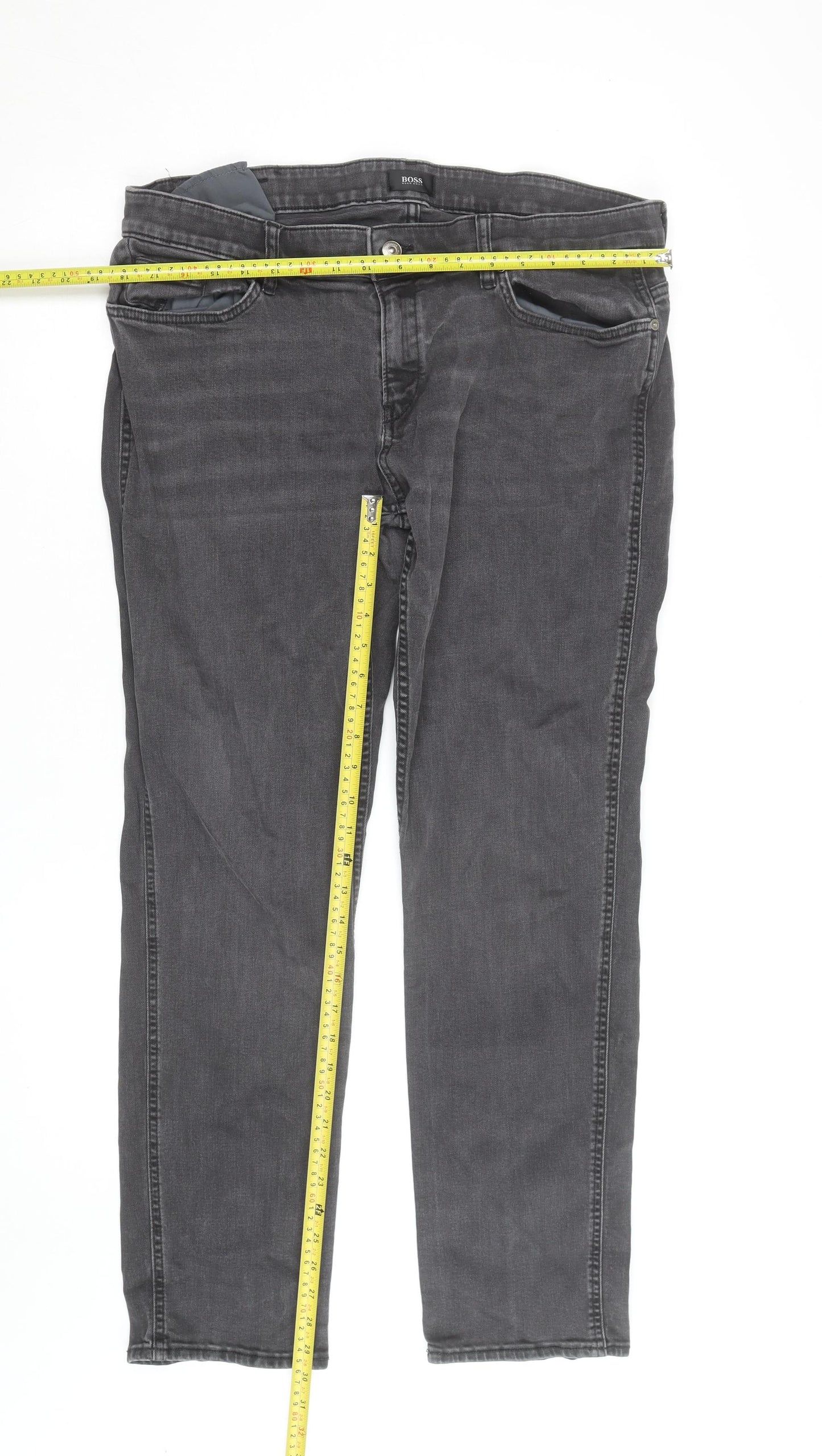 BOSS Mens Grey Slim Fit Denim Chino Trousers Size 32W 32L