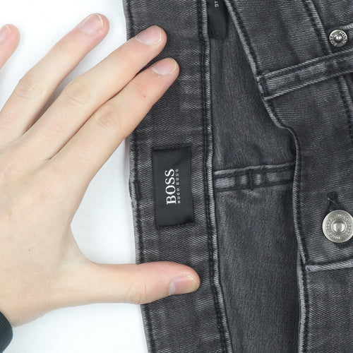 BOSS Mens Grey Slim Fit Denim Chino Trousers Size 32W 32L