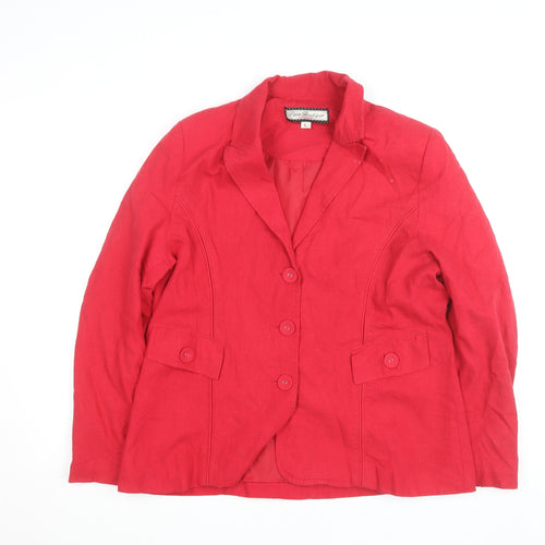 Paco Boutique Women Red Linen Blend Single-Breasted Blazer Size L