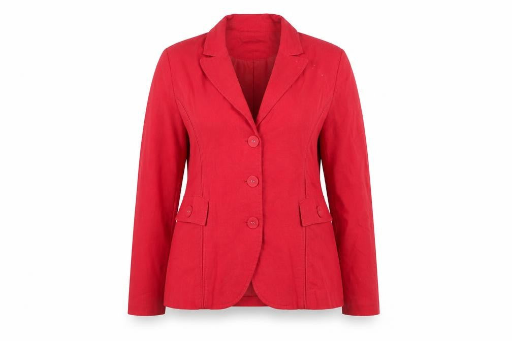 Front view of Paco Boutique Women Red Linen Blend Single-Breasted Blazer, size L