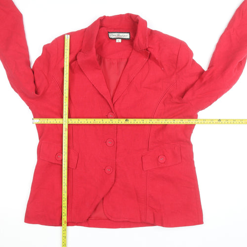 Paco Boutique Women Red Linen Blend Single-Breasted Blazer Size L