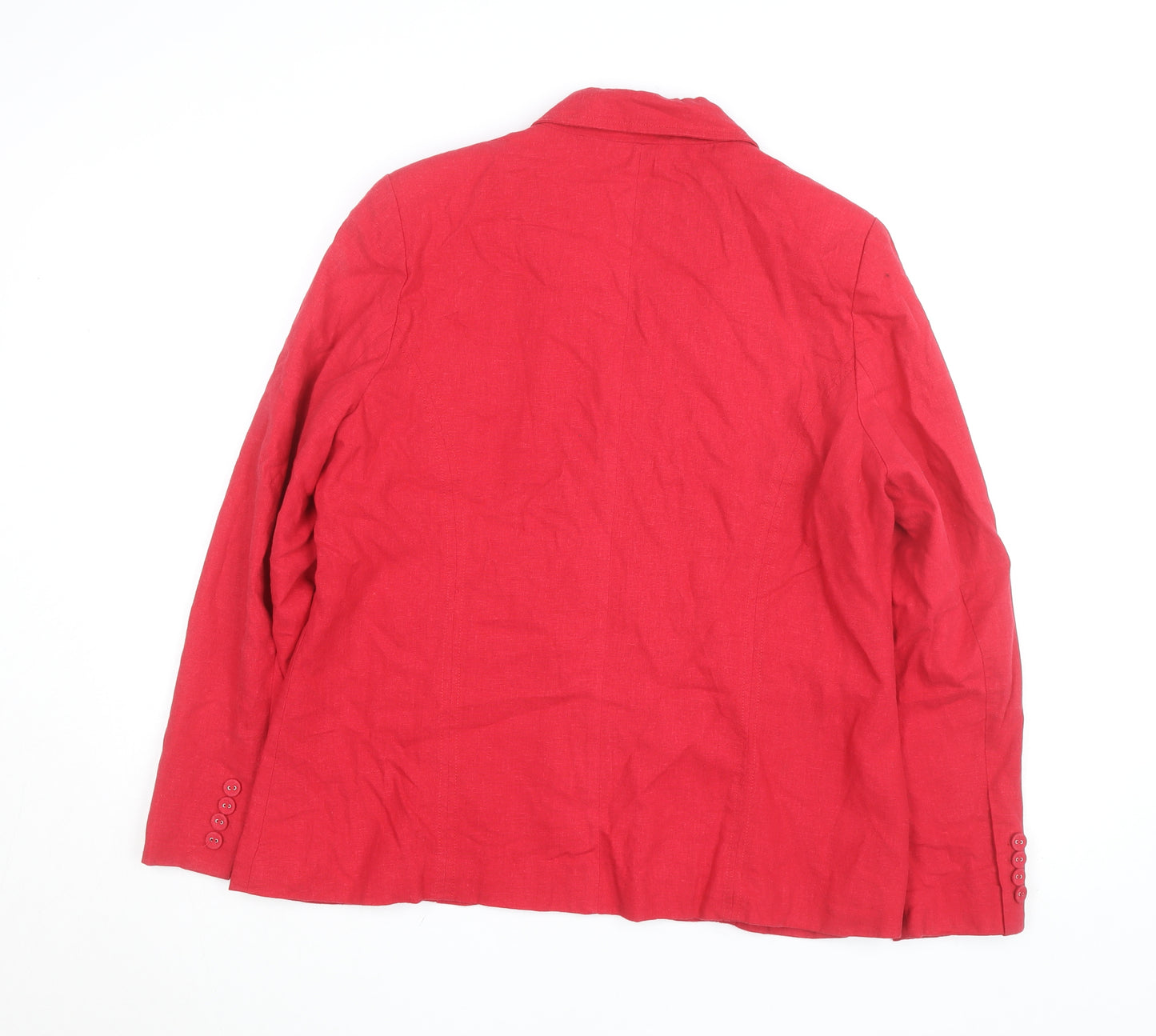 Paco Boutique Women Red Linen Blend Single-Breasted Blazer Size L