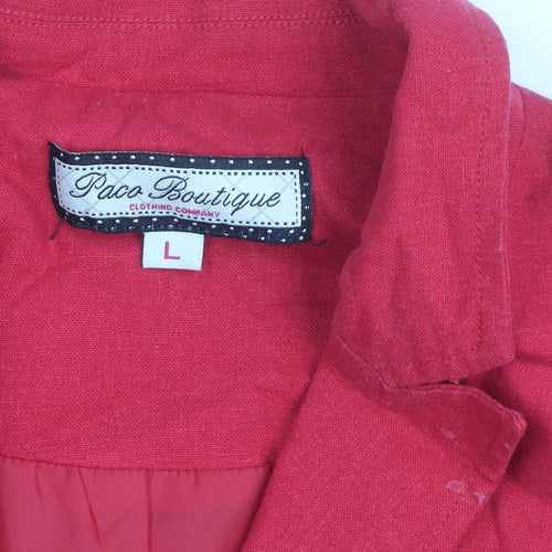 Paco Boutique Women Red Linen Blend Single-Breasted Blazer Size L