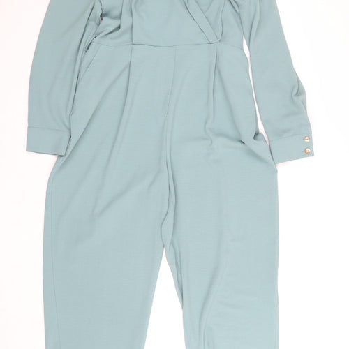 Zara Women Blue Long Sleeve Collared Jumpsuit Size 14