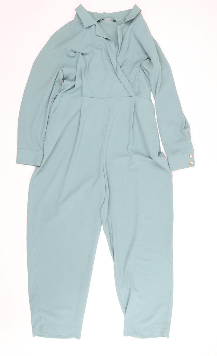 Zara Women Blue Long Sleeve Collared Jumpsuit Size 14
