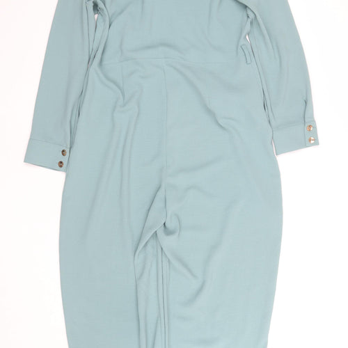 Zara Women Blue Long Sleeve Collared Jumpsuit Size 14