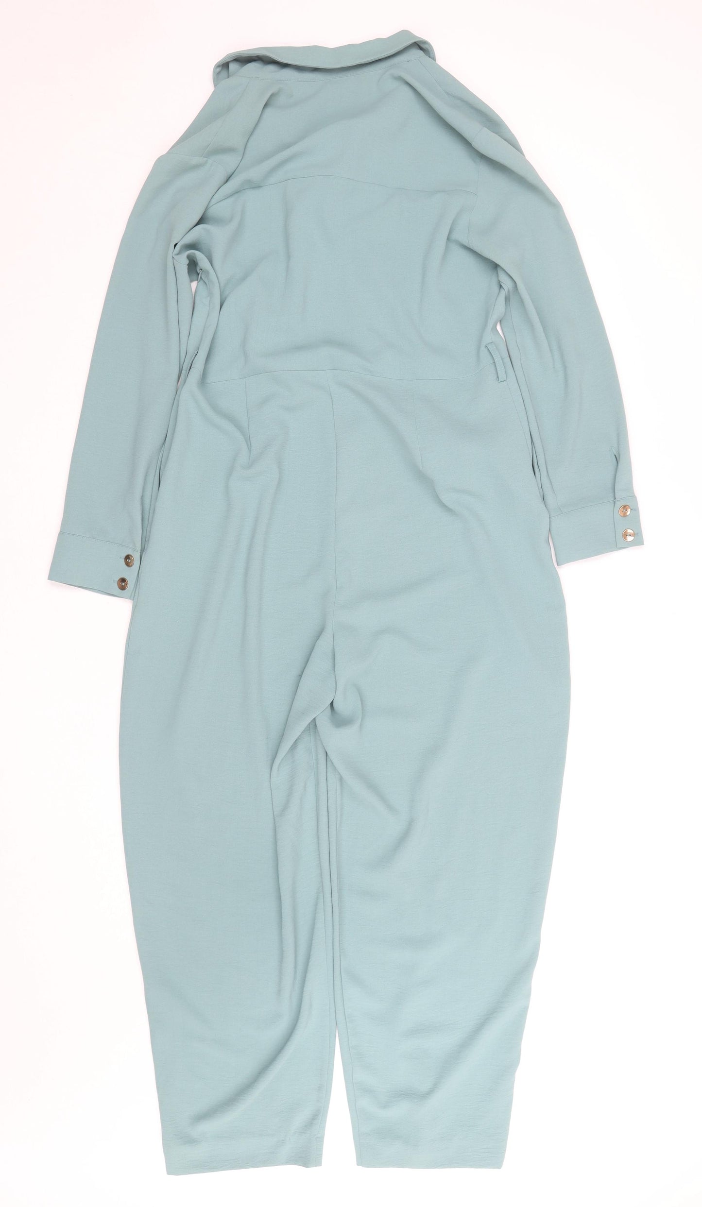 Zara Women Blue Long Sleeve Collared Jumpsuit Size 14