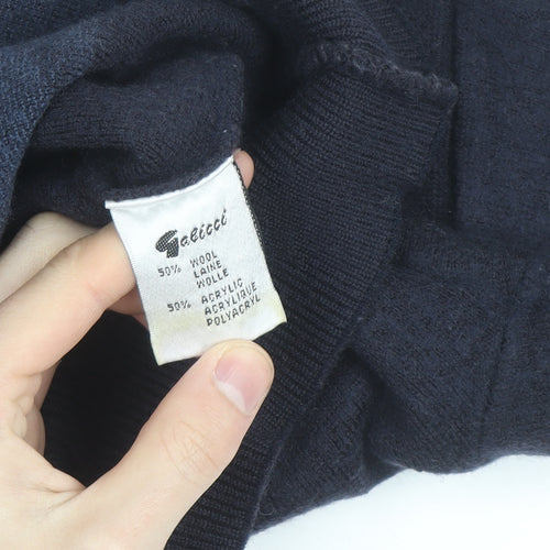 Gabicci Men's Blue Argyle Wool Blend V-Neck Jumper Size M