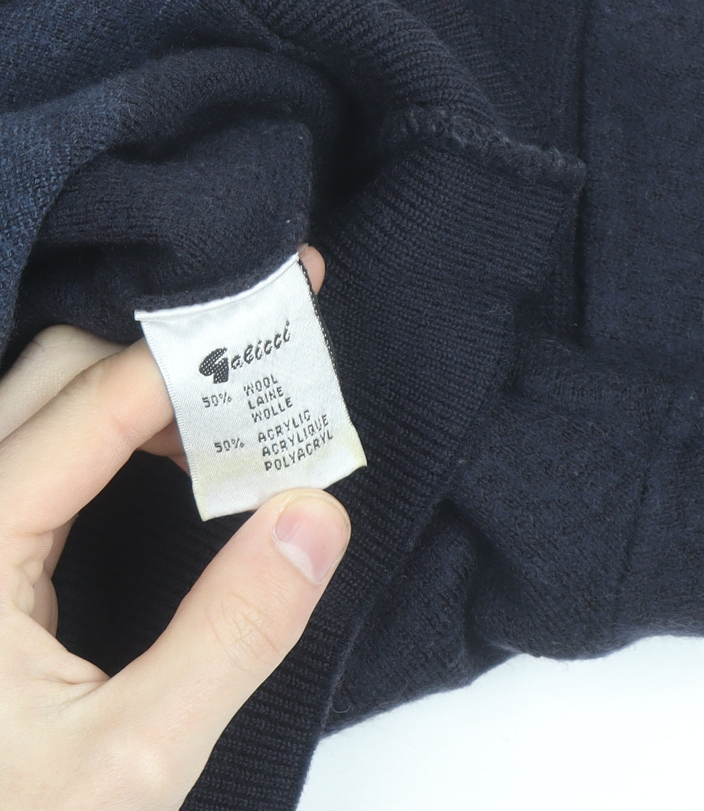 Gabicci Men's Blue Argyle Wool Blend V-Neck Jumper Size M