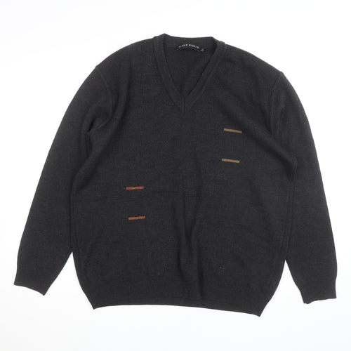 Gilt Edge Men's Black Wool Blend V-Neck Jumper Size L