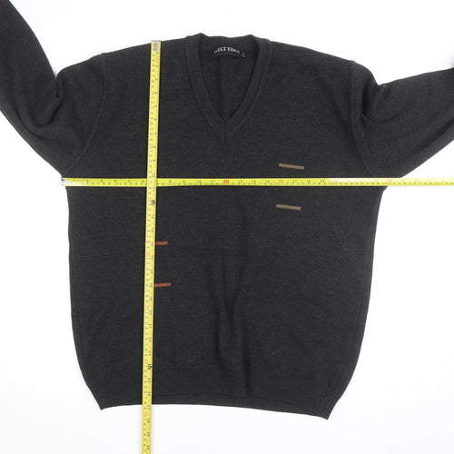 Gilt Edge Men's Black Wool Blend V-Neck Jumper Size L