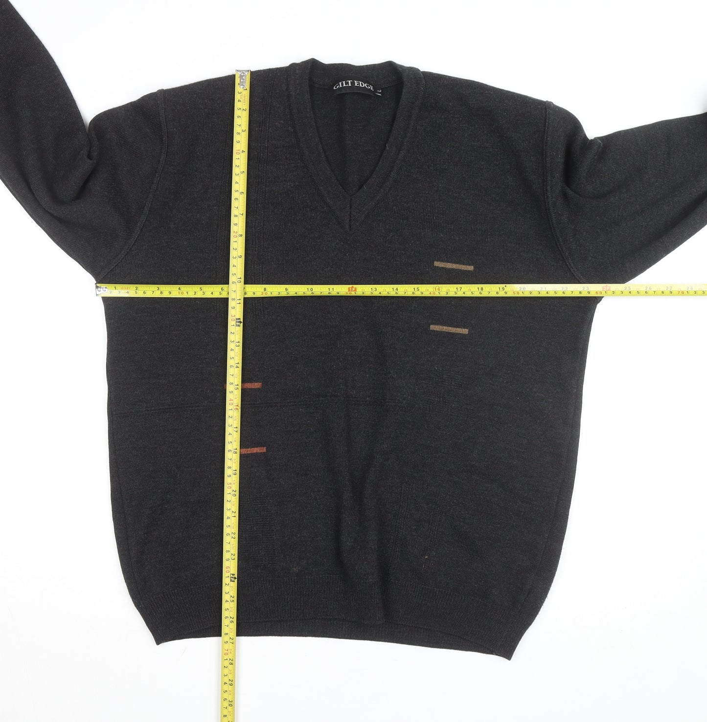 Gilt Edge Men's Black Wool Blend V-Neck Jumper Size L