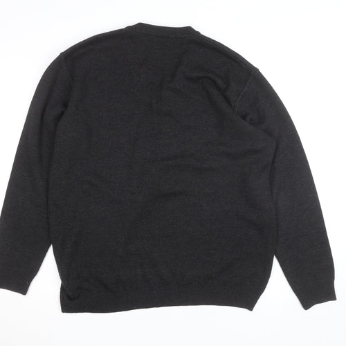 Gilt Edge Men's Black Wool Blend V-Neck Jumper Size L