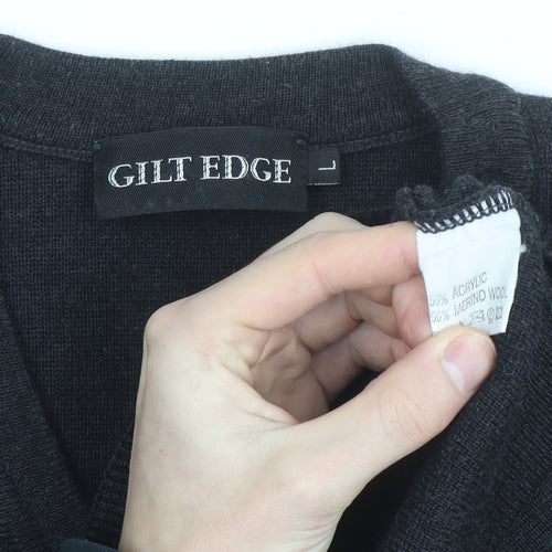 Gilt Edge Men's Black Wool Blend V-Neck Jumper Size L