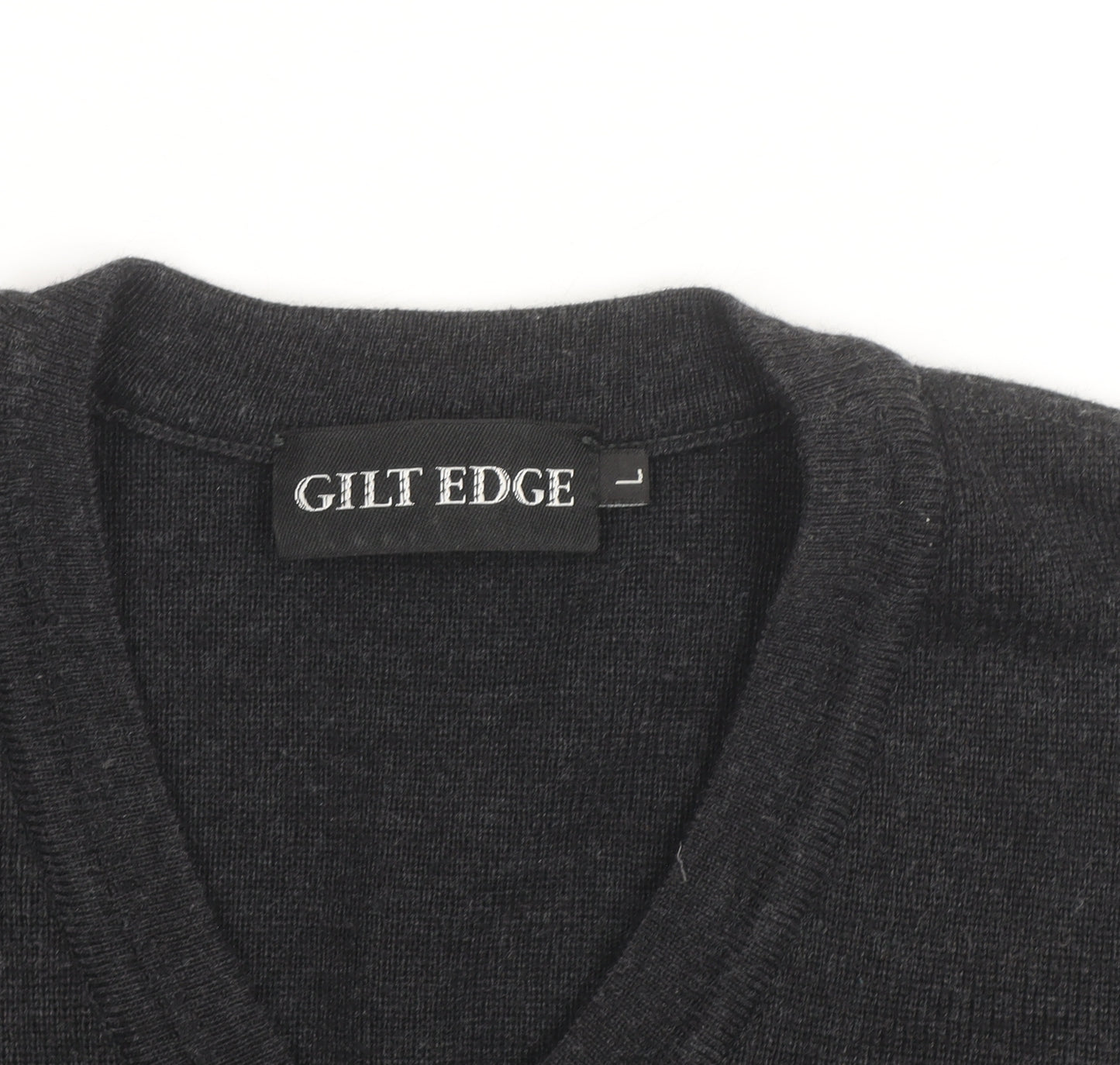 Gilt Edge Men's Black Wool Blend V-Neck Jumper Size L