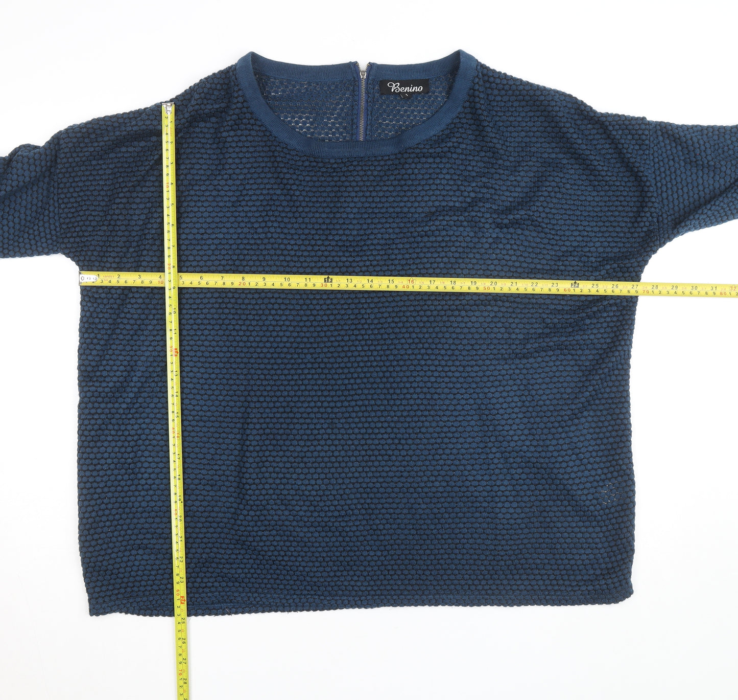Benino Men's Blue Knit Pullover Jumper Size S with Back Zip