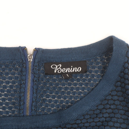 Benino Men's Blue Knit Pullover Jumper Size S with Back Zip