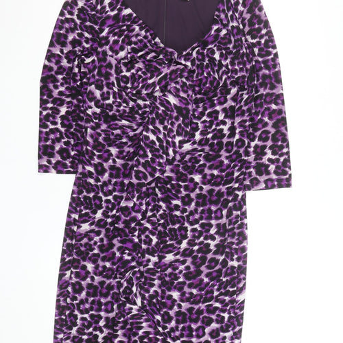 After Six Women’s Purple Leopard Print Ruched Bodycon Dress Size 12