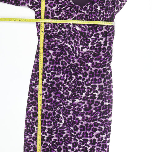 After Six Women’s Purple Leopard Print Ruched Bodycon Dress Size 12