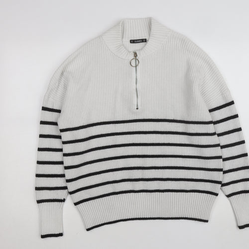 Dunnes Women’s White Striped Mock Neck Half Zip Jumper Size 12