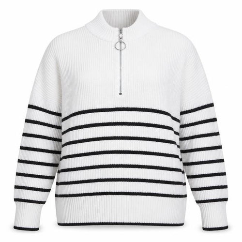 Dunnes Women’s White Striped Mock Neck Half Zip Jumper Size 12
