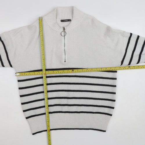Dunnes Women’s White Striped Mock Neck Half Zip Jumper Size 12