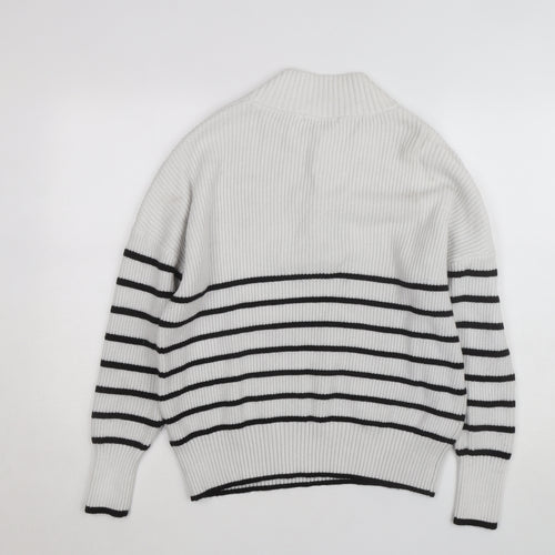 Dunnes Women’s White Striped Mock Neck Half Zip Jumper Size 12