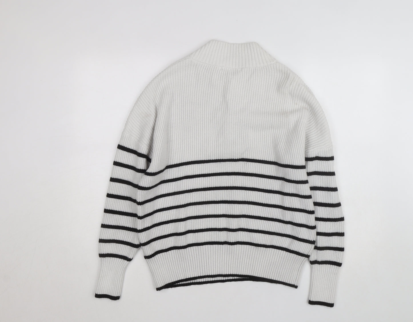 Dunnes Women’s White Striped Mock Neck Half Zip Jumper Size 12