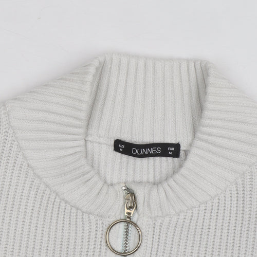 Dunnes Women’s White Striped Mock Neck Half Zip Jumper Size 12