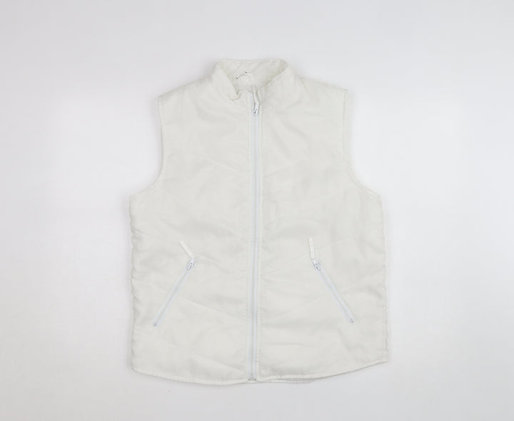 YS Womens White Puffer Sleeveless Waistcoat S Polyester Zip Vest