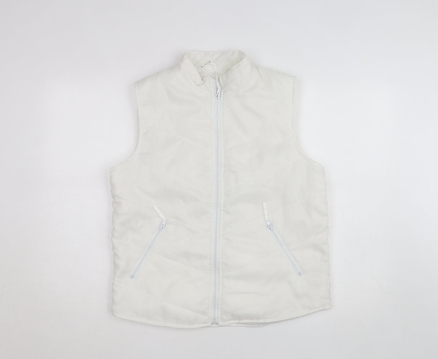 YS Womens White Puffer Sleeveless Waistcoat S Polyester Zip Vest