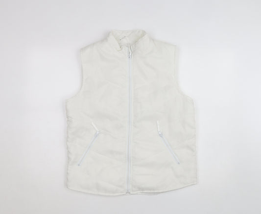 YS Womens White Puffer Sleeveless Waistcoat S Polyester Zip Vest