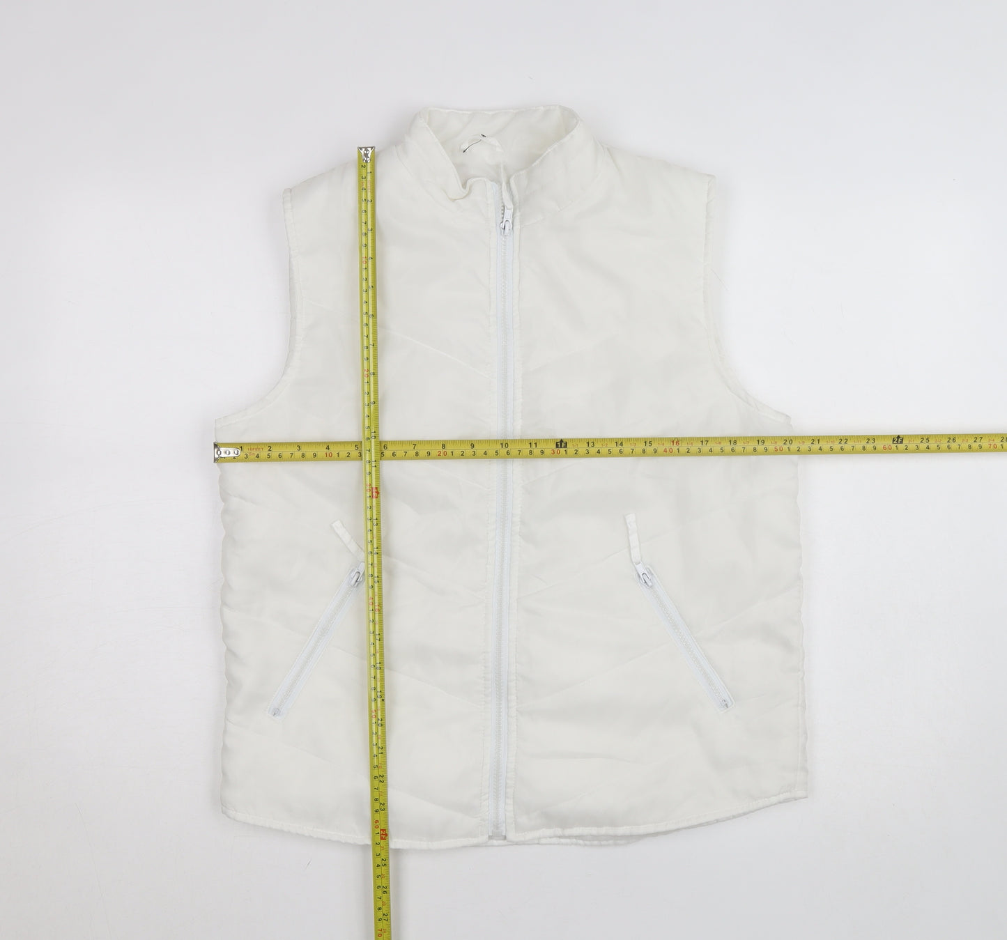 YS Womens White Puffer Sleeveless Waistcoat S Polyester Zip Vest