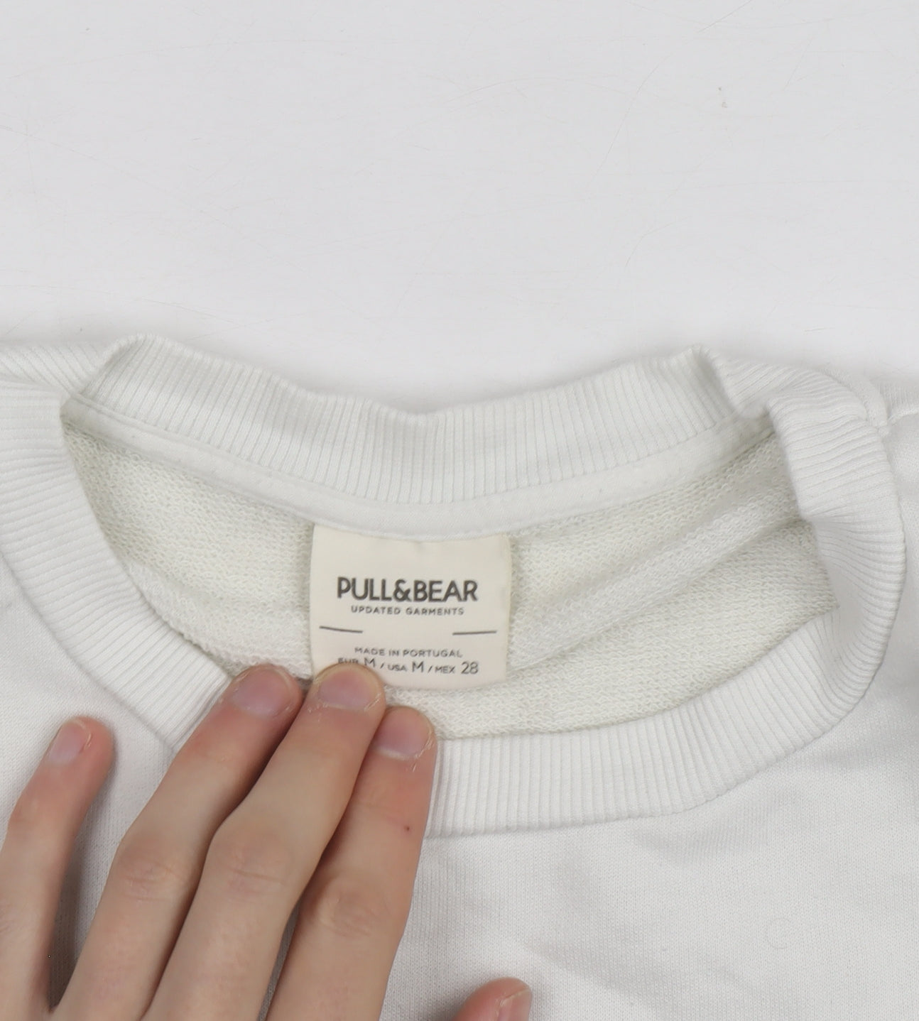 Pull & Bear Women White Blue Striped Crew Neck Cotton Sweatshirt Size M
