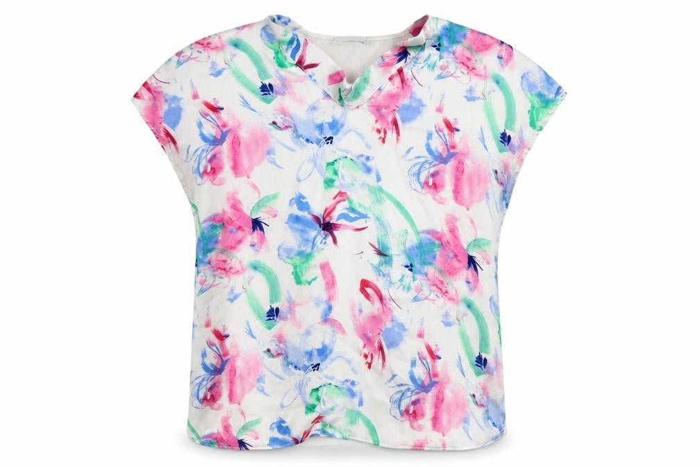 Front view of Dunnes Women’s Multicoloured Floral Short Sleeve Blouse -, size M