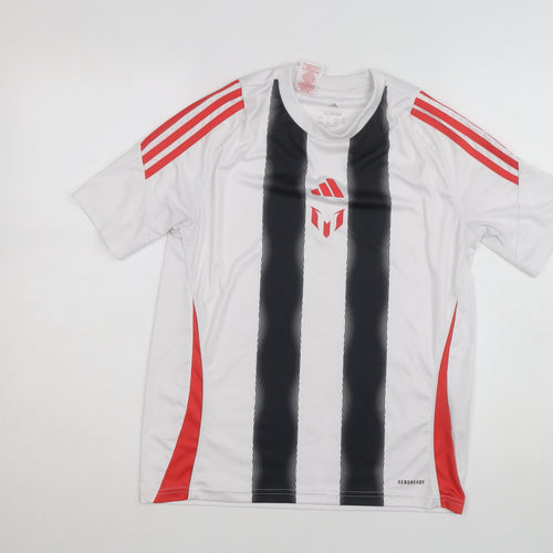 Adidas Boys White Striped Football Jersey T-Shirt 13-14 Years AEROREADY