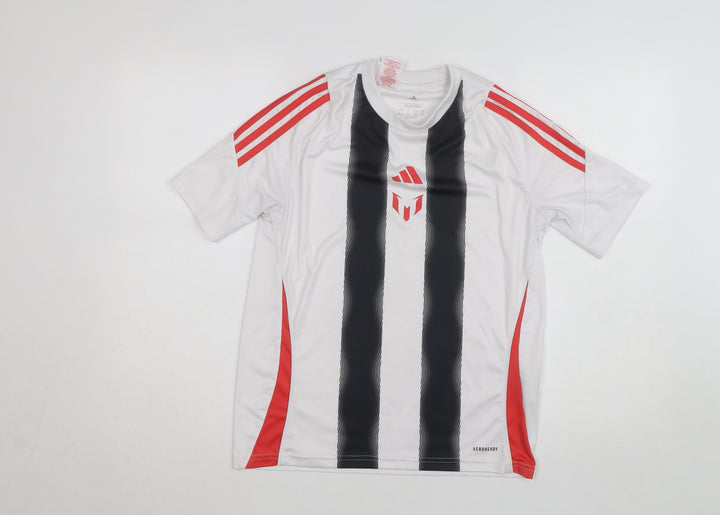 Adidas Boys White Striped Football Jersey T-Shirt 13-14 Years AEROREADY