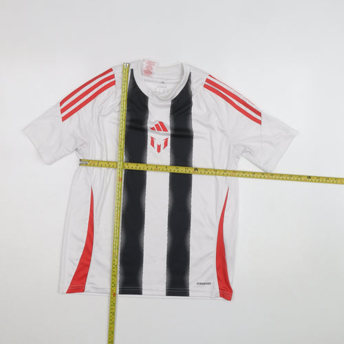 Adidas Boys White Striped Football Jersey T-Shirt 13-14 Years AEROREADY
