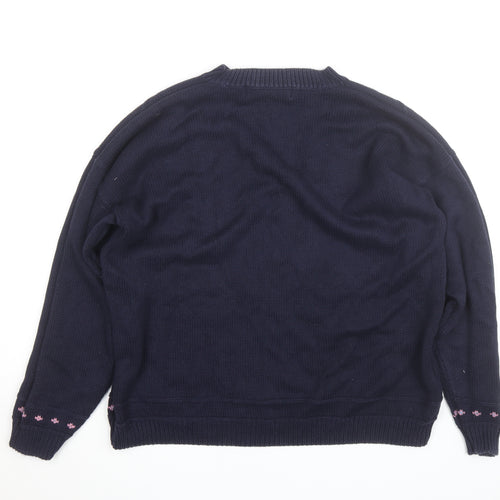 Marks and Spencer Women Navy Floral Embroidered Cotton Jumper Size 12-14