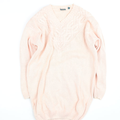 Dash Women's Pink V-Neck Cable Knit Long Sleeve Jumper Size 10