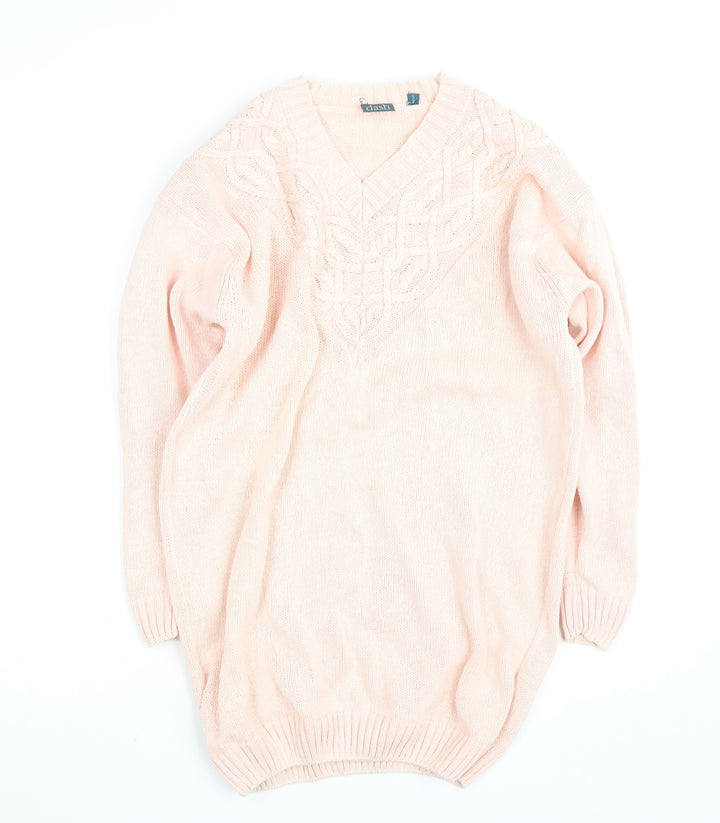 Dash Women's Pink V-Neck Cable Knit Long Sleeve Jumper Size 10