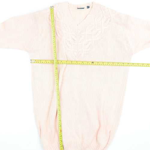 Dash Women's Pink V-Neck Cable Knit Long Sleeve Jumper Size 10