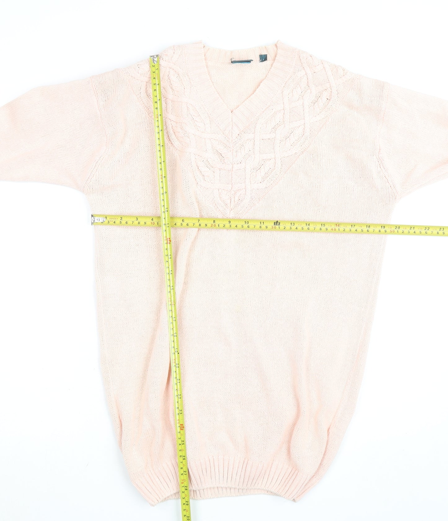 Dash Women's Pink V-Neck Cable Knit Long Sleeve Jumper Size 10